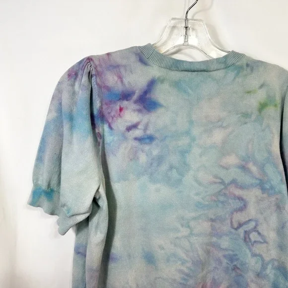 LOFT Large Top Handmade Tie‎ Dye Puff Sleeve Blue Purple Knit Boho Whimsy 1545 - Picture 7 of 10